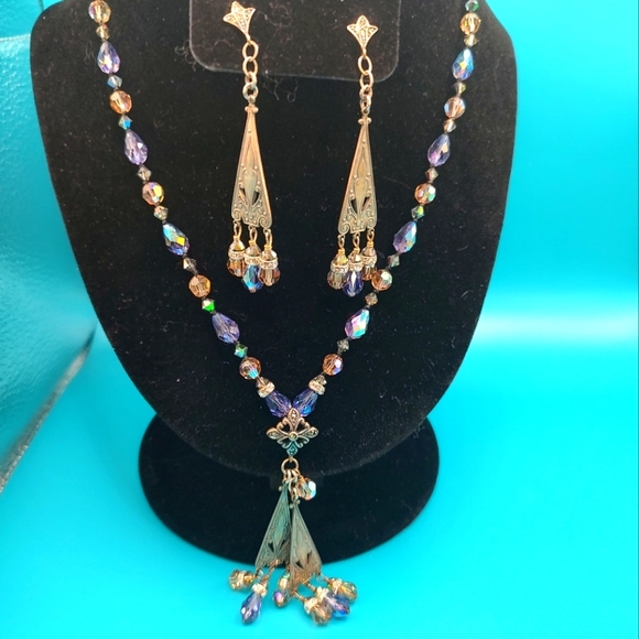 Lori Frantz-Koenig Bundle Hand Beaded Austrian Crystals Brass Necklace E… - Picture 2 of 16